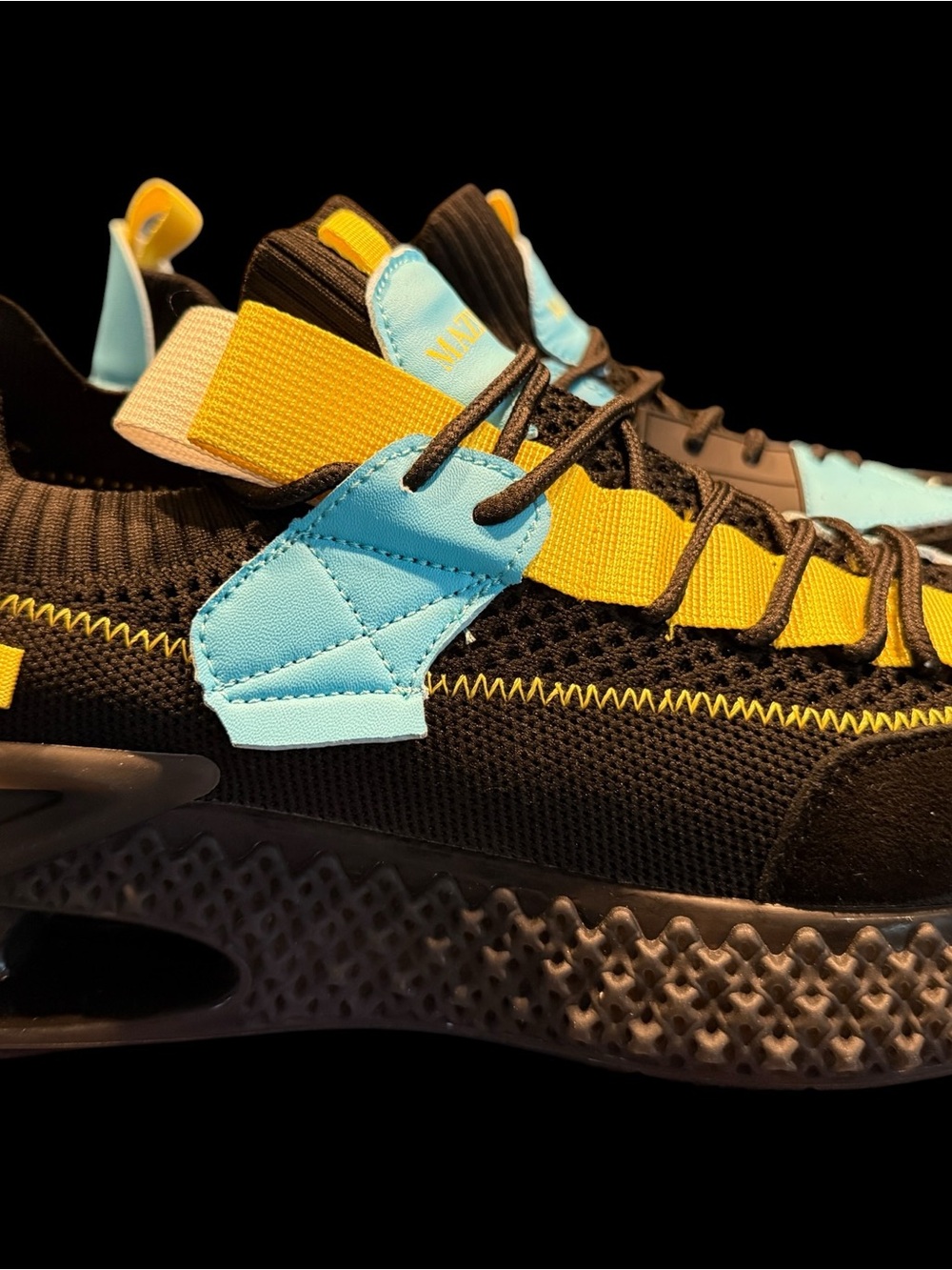 MAZINO Delta-025 Sneakers Men 8.5 Black Blue Yellow Chunky Shoes